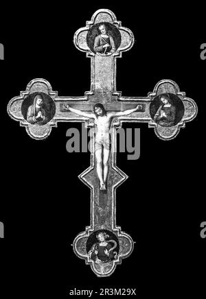 Antique crucifix made of gold - Roman Catholic Church, Jesus Christ. Stock Photo