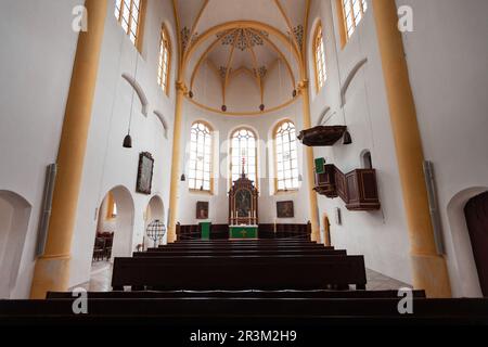 Regensburg, Germany - July 09, 2021: New Parish Church or Neupfarrkirche interior, located on Neupfarrplatz in Regensburg old town. Regensburg is a ci Stock Photo