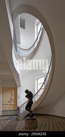 Art Nouveau cantilever staircase and Auguste Rodin's Eva, Bauhaus-Universitaet Weimar, Germany Stock Photo