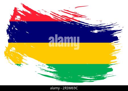 Mauritius brush stroke flag vector background. Hand drawn grunge style Mauritian painted isolated banner. Stock Vector