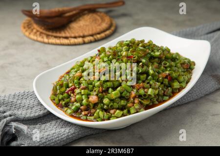 Sautéed French Beans with Minced Pork Stock Photo