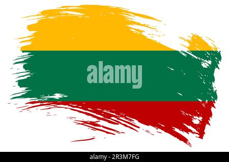Lithuania brush stroke flag vector background. Hand drawn grunge style Lithuanian painted isolated banner. Stock Vector