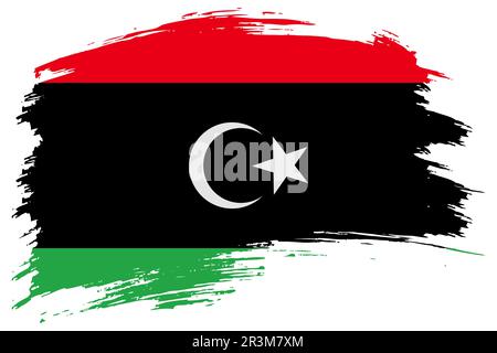 Libya brush stroke flag vector background. Hand drawn grunge style Libyan painted isolated banner. Stock Vector