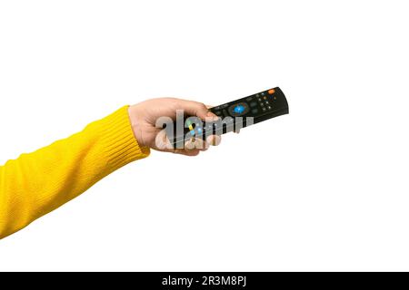 remote control in hand  isolated on white background Stock Photo