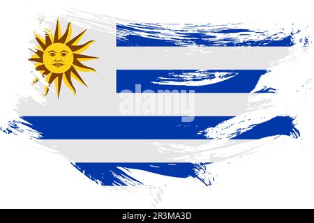 Uruguay brush stroke flag vector background. Hand drawn grunge style Uruguayan painted isolated banner. Stock Vector