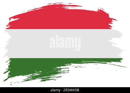 Hungary brush stroke flag vector background. Hand drawn grunge style Hungarian painted isolated banner. Stock Vector