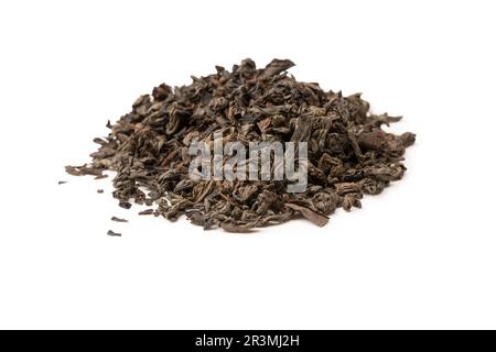 Dried tea leaves isolated on a white background. Top view. Stock Photo