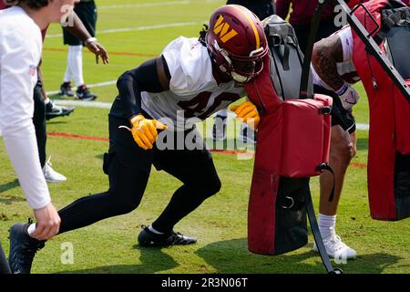 Washington Commanders running back Alex Armah (40) runs during an