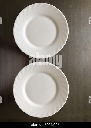 empty white plates top view food concept , still life Stock Photo
