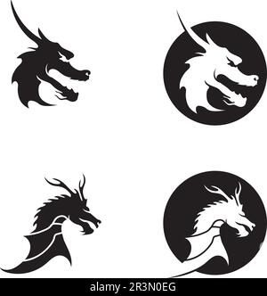 Head dragon flat color logo template vector illustration Stock Vector