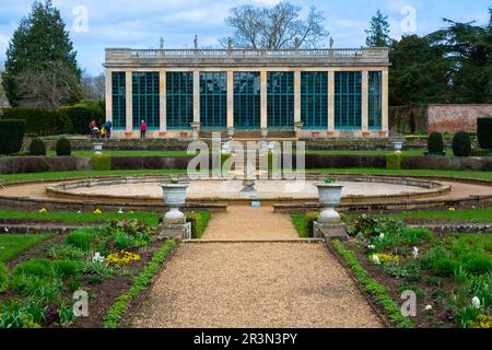 Formal gardens and Orangery at Belton House is a Grade I listed country house near Grantham in Lincolnshire, England Stock Photo