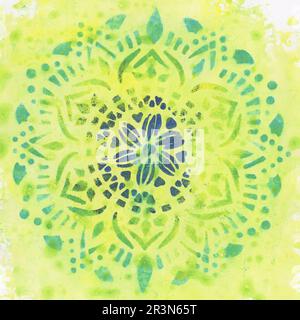 Yellow, blue, green mandala background in gradient colours Stock Photo