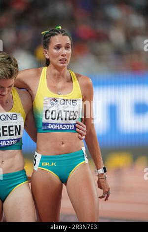 Maddie COATES running the 4x100m relay at the 2019 World Athletics Championships in Doha. Stock Photo