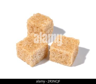 Cane sugar cubes on white background, top view Stock Photo