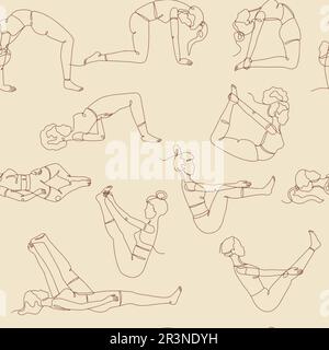 Seamless pattern with single line drawings of yoga poses Stock Vector ...