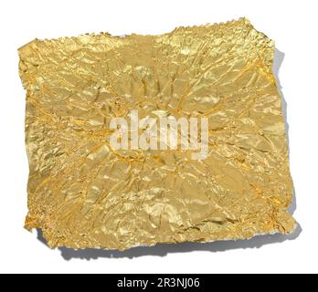 Square sheet of golden foil isolated on white background Stock Photo