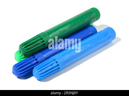 Stack of multicolored felt-tip pens isolated on white background Stock Photo