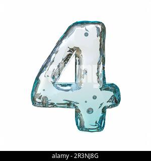 Blue ice font Number 4 FOUR 3D rendering illustration isolated on white