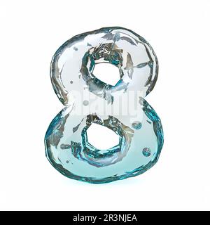 Blue ice font Number 8 EIGHT 3D Stock Photo