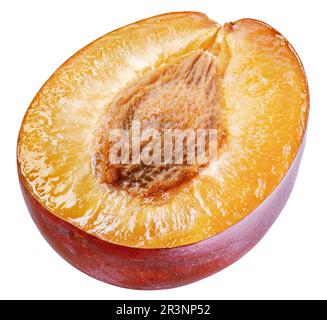 Half red plum isolated on white background with clipping path Stock Photo