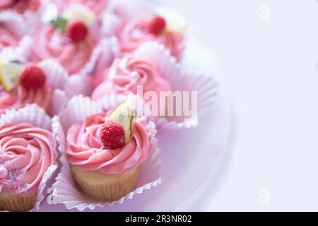 lemon raspberry cupcakes Stock Photo