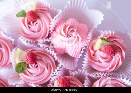 lemon raspberry cupcakes Stock Photo