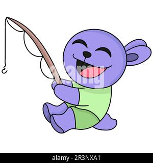 The rabbit is happily fishing. doodle icon image Stock Photo