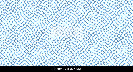 Wavy linear background. Guilloche seamless pattern. Blue moire ornament. Design element for banknotes, diplomas, certificates. Vector wallpaper. Stock Vector