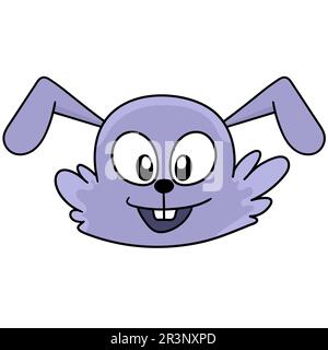 Purple rabbit laughing head emoticon. doodle icon image Stock Photo