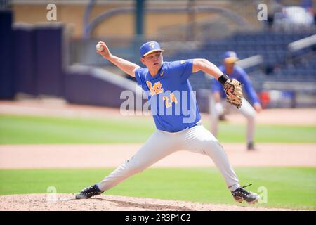 Durham, North Carolina, USA. 24th May, 2023. Pitt pitcher DYLAN SIMMONS pitches vs Notre Dame during the 2023 ACC Baseball Championship. (Credit Image: © Josh Brown/ZUMA Press Wire) EDITORIAL USAGE ONLY! Not for Commercial USAGE! Stock Photo