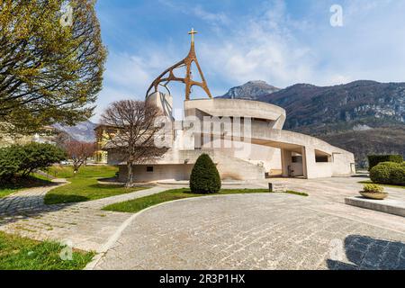 Italy Veneto Longarone - Monumental Church of Santa Maria Immacolata - Architect Giovanni Michelucci Stock Photo