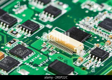 Close-up of computer chips on a part of electronic printed circuit board Stock Photo