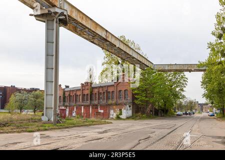 Gdansk, Poland - 01 May 2019: Abandoned building of the former fire station in the Imperial Shipyard. Stock Photo