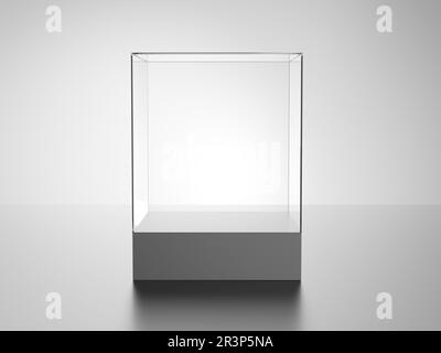 Glass pedestal showcase. Gray product display. Metallic. 3d illustration. Stock Photo