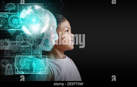 AI, Artificial Intelligence concept. Deep learning, Machine learning, and coexistence of humans and Ai. Stock Photo