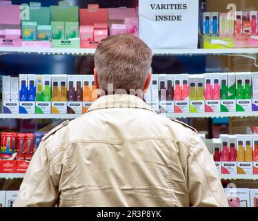 Glasgow, Scotland, UK 24th May, 2023. Colourful vapes sales causing headlines in scotland due to appealing to children intentionally. Credit Gerard Ferry/Alamy Live News Stock Photo