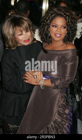 Dec 01, 2005; New York, NY, USA; Singer TINA TURNER & OPRAH WINFREY at the arrivals for the Broadway Premiere of 'The Color Purple' held at The Broadway Theater. Mandatory Credit: Photo by Nancy Kaszerman/ZUMA Press. (©) Copyright 2005 by Nancy Kaszerman EDITORIAL USAGE ONLY! Not for Commercial USAGE! Stock Photo