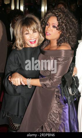 Dec 01, 2005; New York, NY, USA; Singer TINA TURNER & OPRAH WINFREY at the arrivals for the Broadway Premiere of 'The Color Purple' held at The Broadway Theater. Mandatory Credit: Photo by Nancy Kaszerman/ZUMA Press. (©) Copyright 2005 by Nancy Kaszerman EDITORIAL USAGE ONLY! Not for Commercial USAGE! Stock Photo