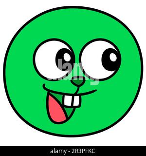 Green emoticon ball is laughing, doodle kawaii. doodle icon image Stock Photo