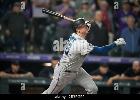 Miami Marlins first baseman Garrett Cooper (26) returns to the dugout  during a baseball game against the St. Louis Cardinals, Thursday, July 6,  2023, in Miami. (AP Photo/Marta Lavandier Stock Photo - Alamy