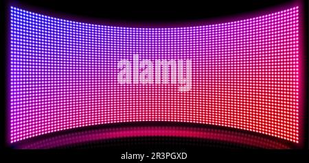 Tv show led screen stage and lcd wall background. Light panel concave monitor digital texture with dot pattern and scene. Curved cinema glittering diode pixel technology vector backdrop illustration Stock Vector