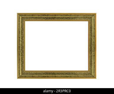 Gold picture frame isolated with cut out center. Stock Photo