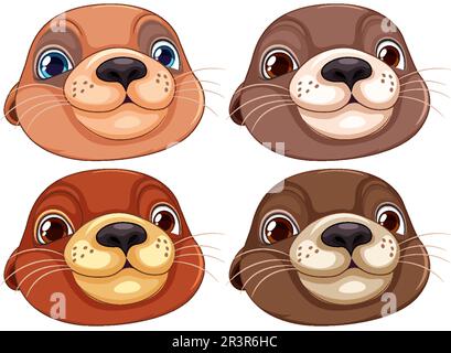 Cute otter cartoon character set illustration Stock Vector