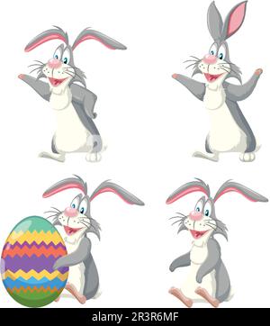 Set of rabbit cartoon in different pose illustration Stock Vector