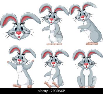 Set of rabbit cartoon in different pose illustration Stock Vector