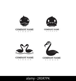 Duck and swan logo animal and birds icon and illustration logo design Stock Vector