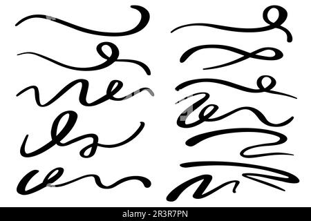 Swashes swoops and swishes calligraphy signs. Underlines hand drawn strokes. Vector symbols set. Stock Vector