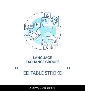 Language exchange groups turquoise concept icon Stock Vector