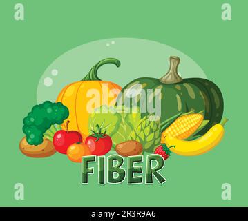 Vegetables and fruits fiber foods group illustration Stock Vector