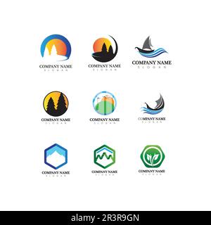 beach Water wave and sun  icon vector illustration design logo Stock Vector